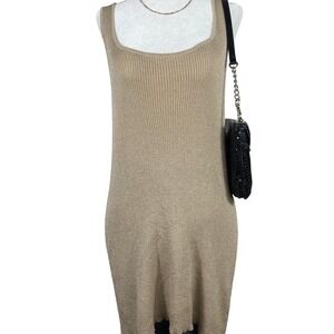 Metallic Gold Knit Bodycon Dress Women's XL Sleeveless Racerback Party Studio Y